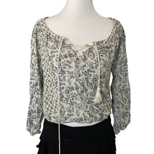 American Eagle Outfitters Floral Print Lace Up Long Sleeve Peasant Blouse XS